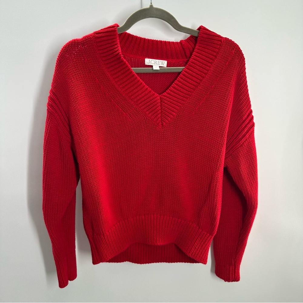 J. Crew Relaxed V Neck Red Sweater - Picture 2 of 5